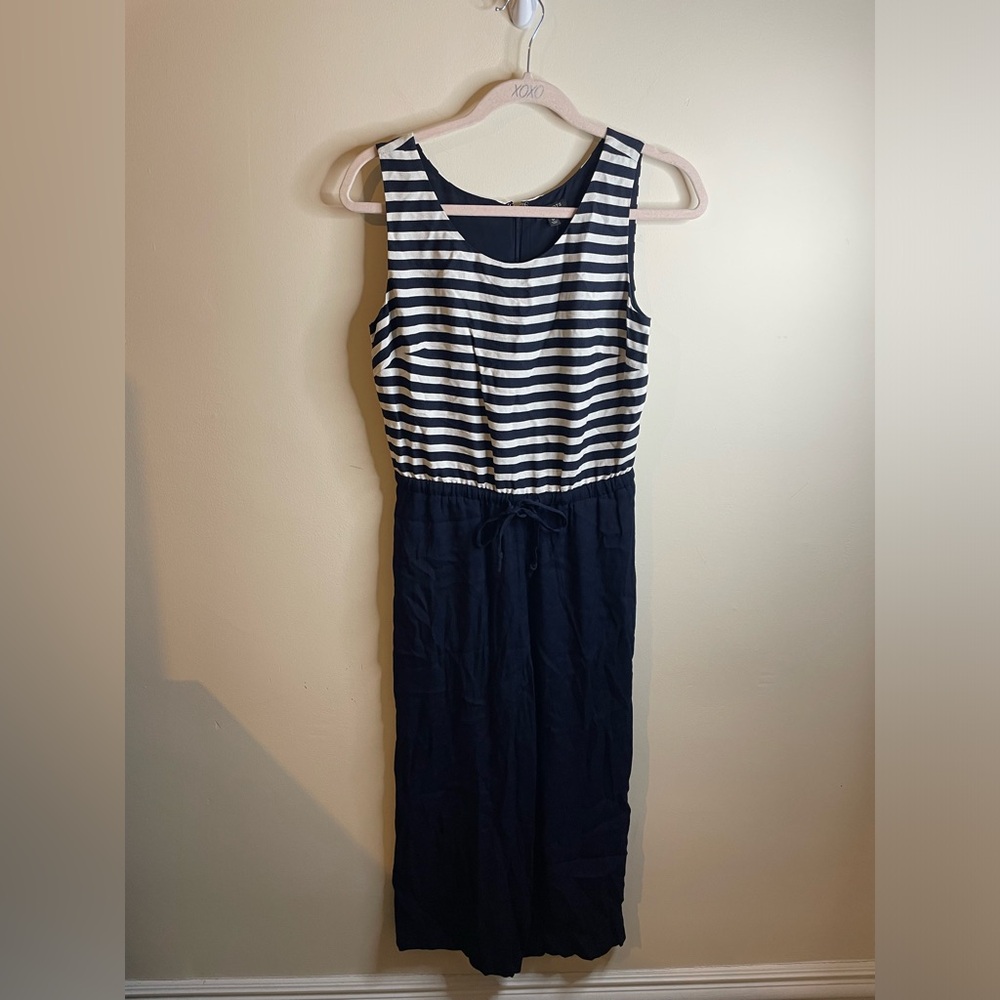 NWT Talbots Petites Blue and White Striped Tie Waist Wide Leg Jumpsuit